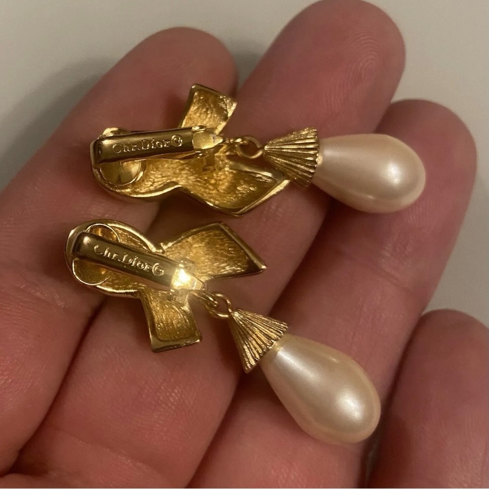 EA1 Vintage Christian Dior bow-tied teardrop earrings - Picture 4 of 13